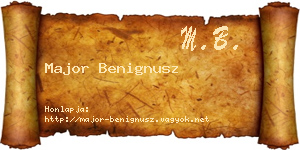 Major Benignusz névjegykártya